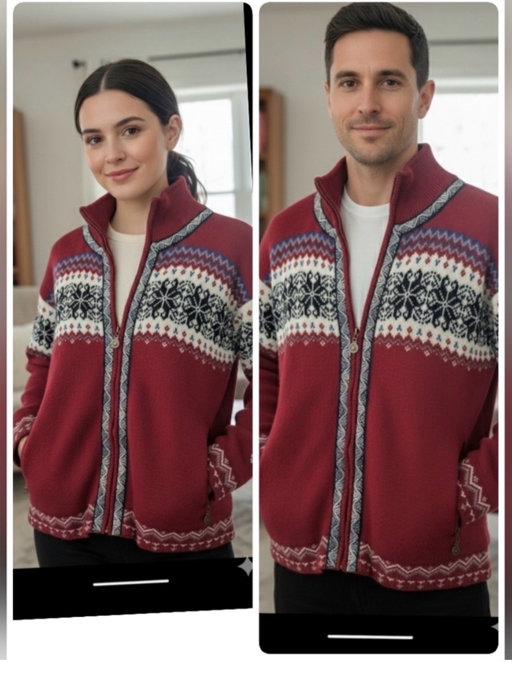 Men's Zip-Up Fair Isle Sweater Jacket - Red